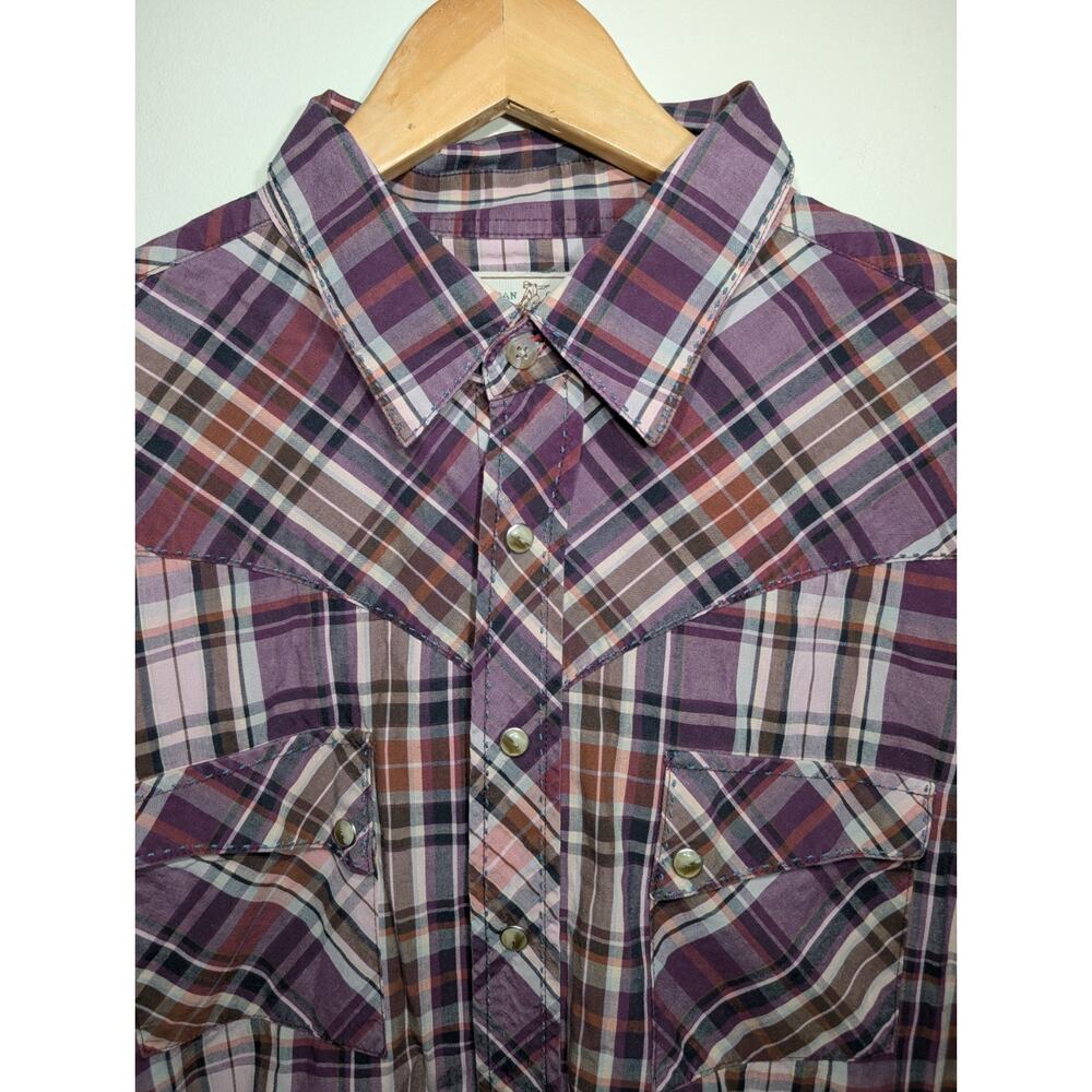 Vintage Wrangler Pearl Snap Western Shirt Mens Sz L Plaid Cowboy Rodeo Ranchwear